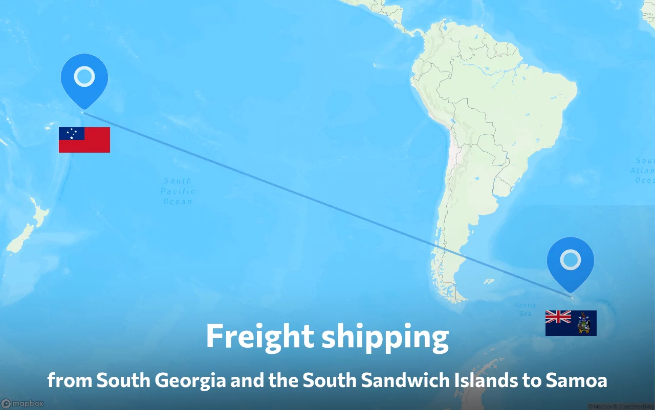 Shipping route from South Georgia and the South Sandwich Islands to Samoa