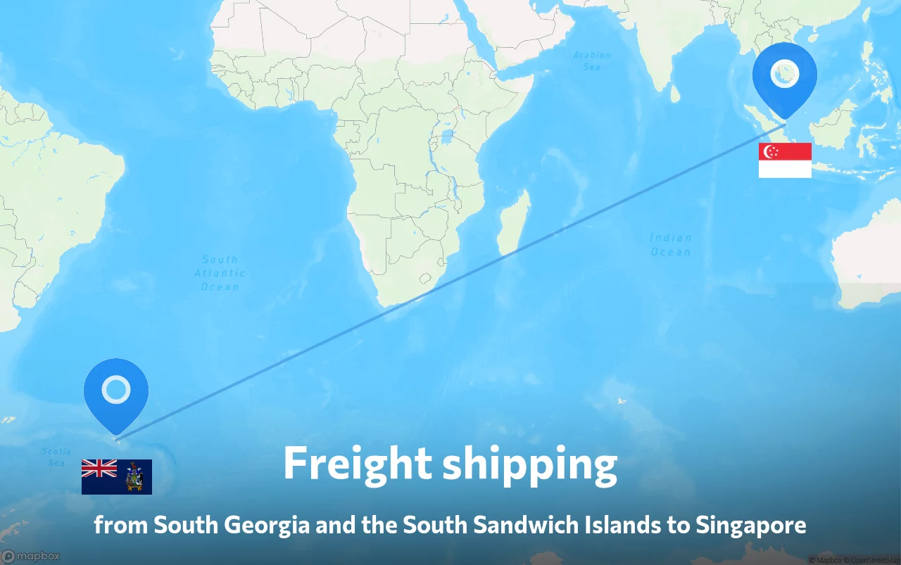 Shipping route from South Georgia and the South Sandwich Islands to Singapore