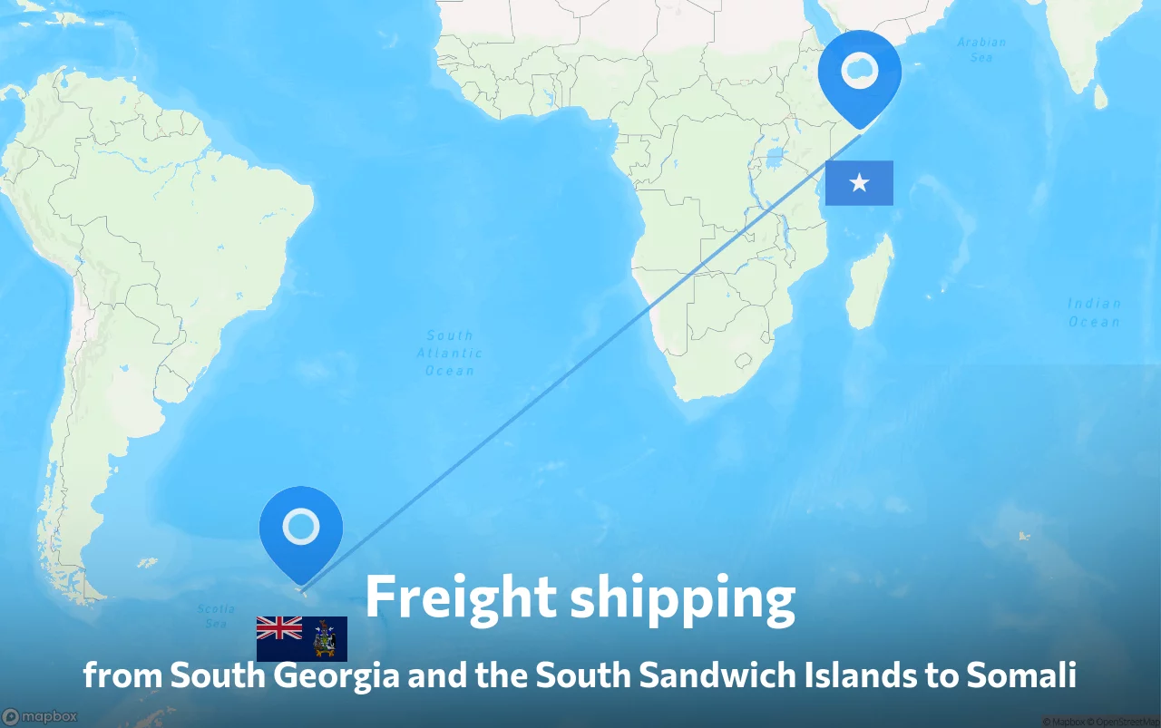 Shipping route from South Georgia and the South Sandwich Islands to Somali