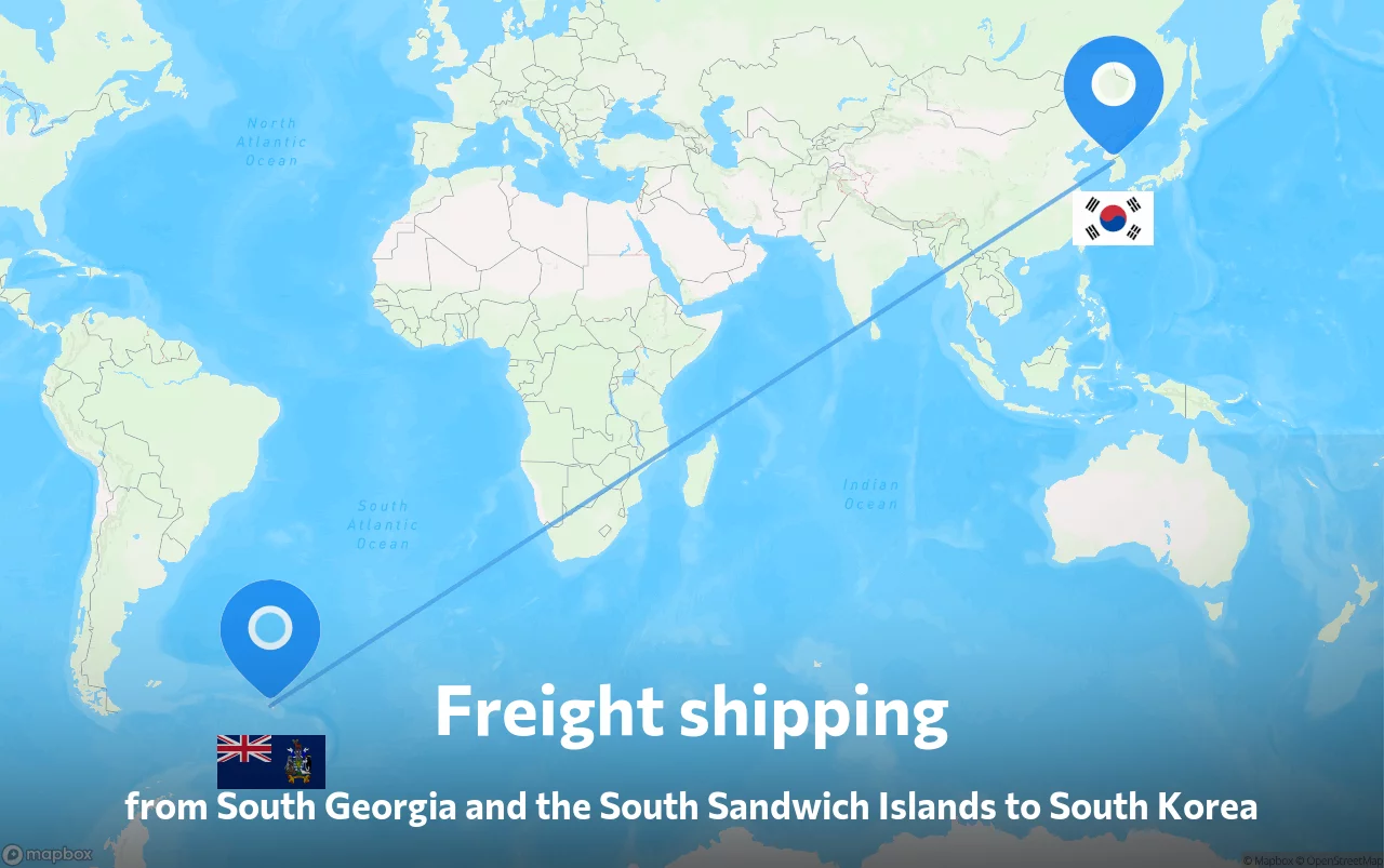 Shipping route from South Georgia and the South Sandwich Islands to South Korea