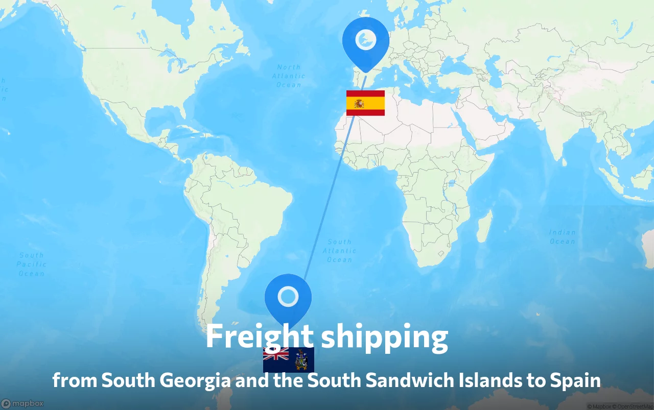 Shipping route from South Georgia and the South Sandwich Islands to Spain