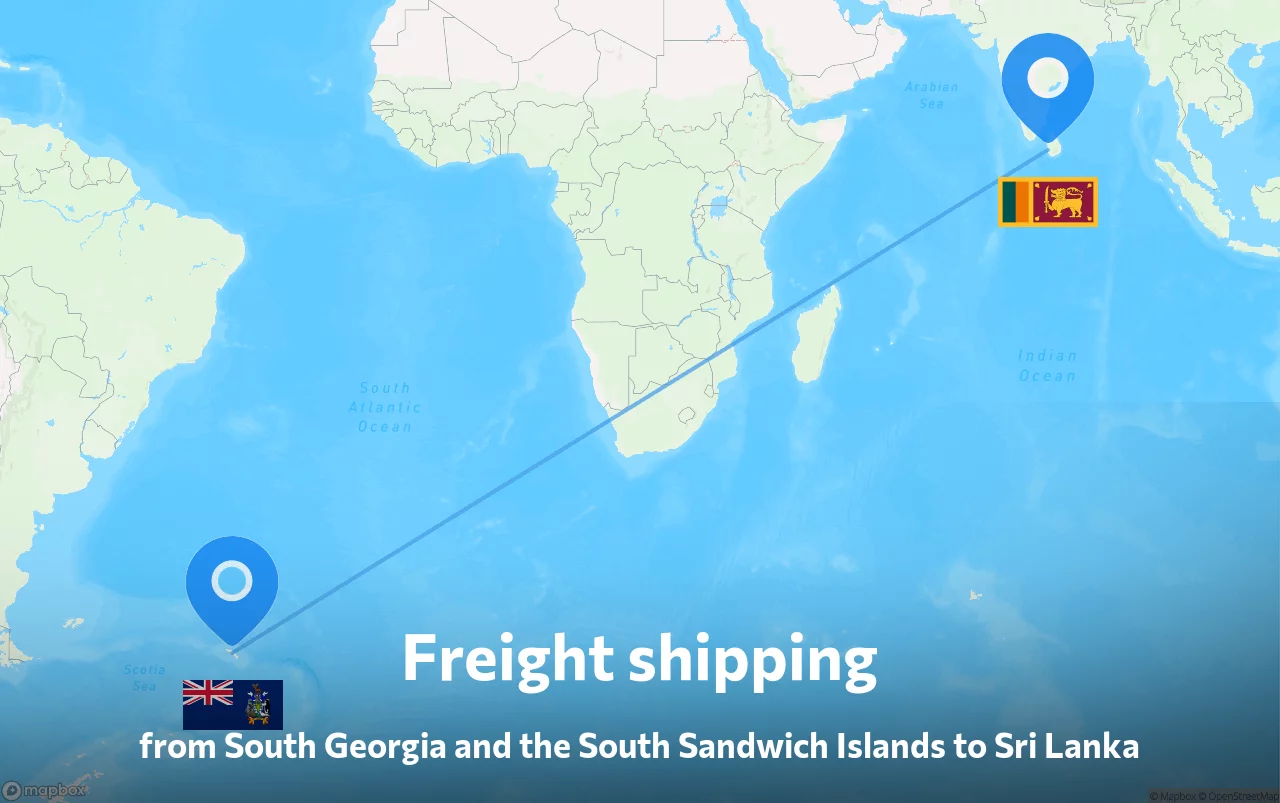 Shipping route from South Georgia and the South Sandwich Islands to Sri Lanka