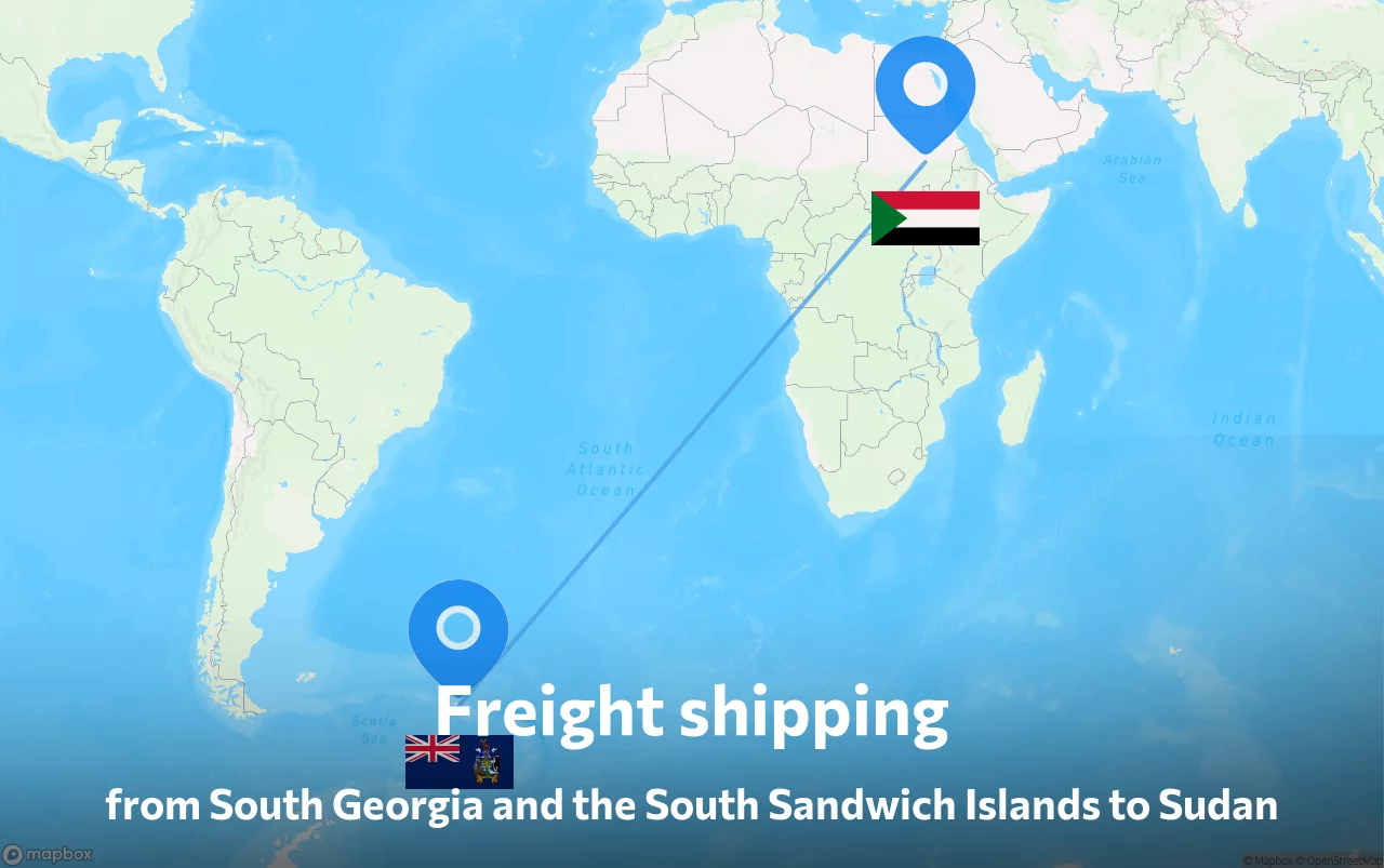 Shipping route from South Georgia and the South Sandwich Islands to Sudan