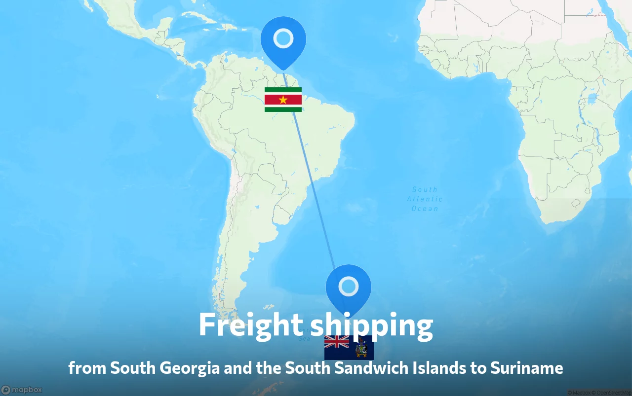 Shipping route from South Georgia and the South Sandwich Islands to Suriname