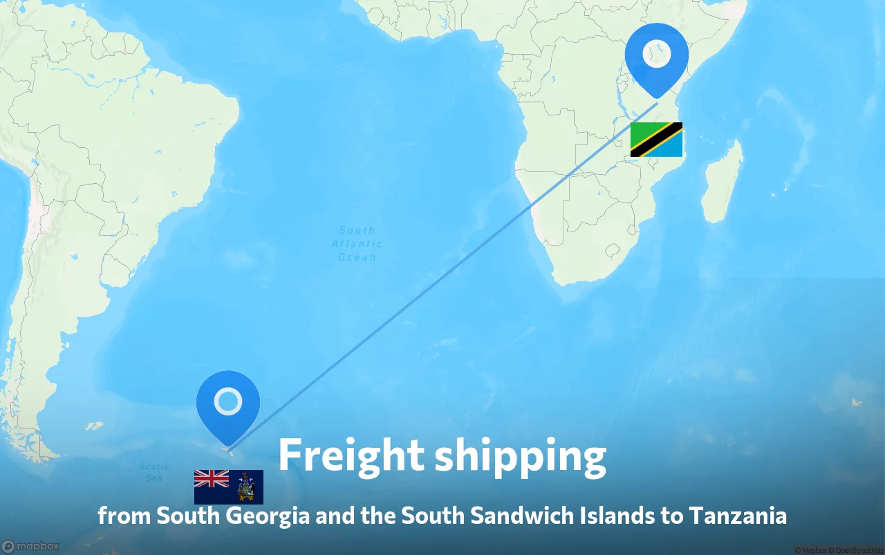 Shipping route from South Georgia and the South Sandwich Islands to Tanzania