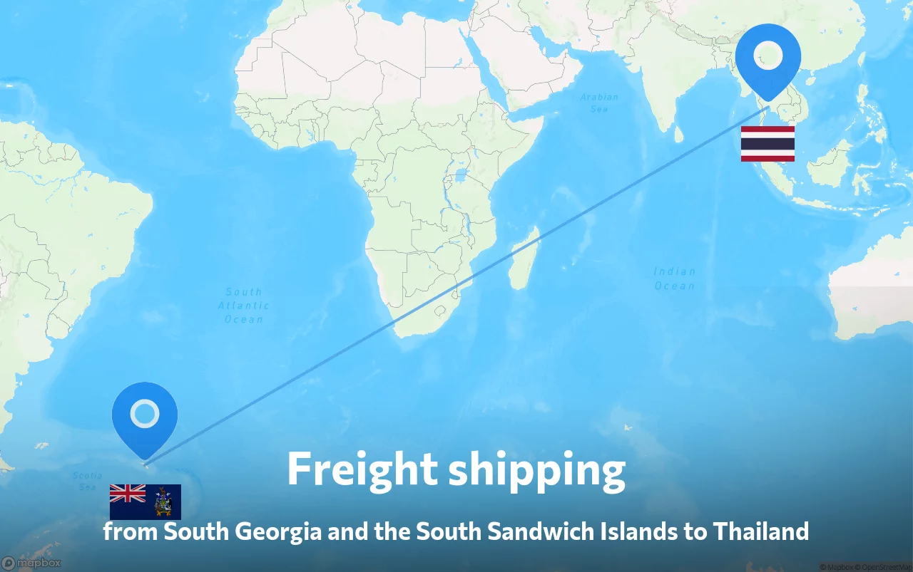 Shipping route from South Georgia and the South Sandwich Islands to Thailand