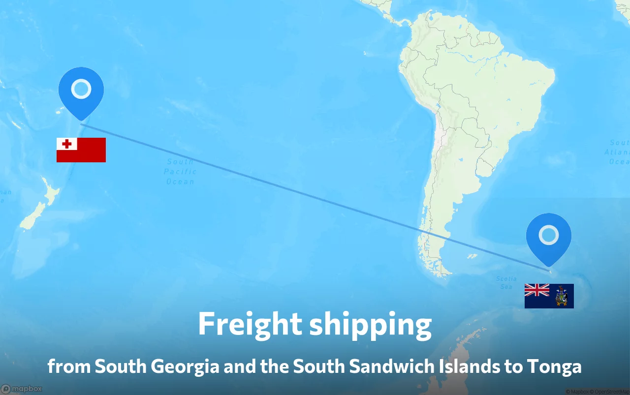 Shipping route from South Georgia and the South Sandwich Islands to Tonga