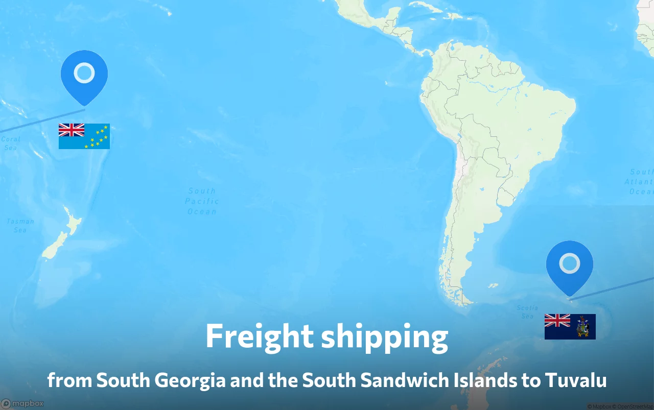 Shipping route from South Georgia and the South Sandwich Islands to Tuvalu
