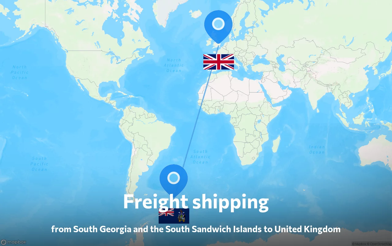 Shipping route from South Georgia and the South Sandwich Islands to United Kingdom