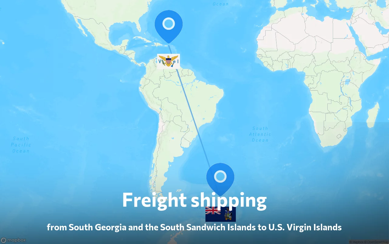 Shipping route from South Georgia and the South Sandwich Islands to U.S. Virgin Islands
