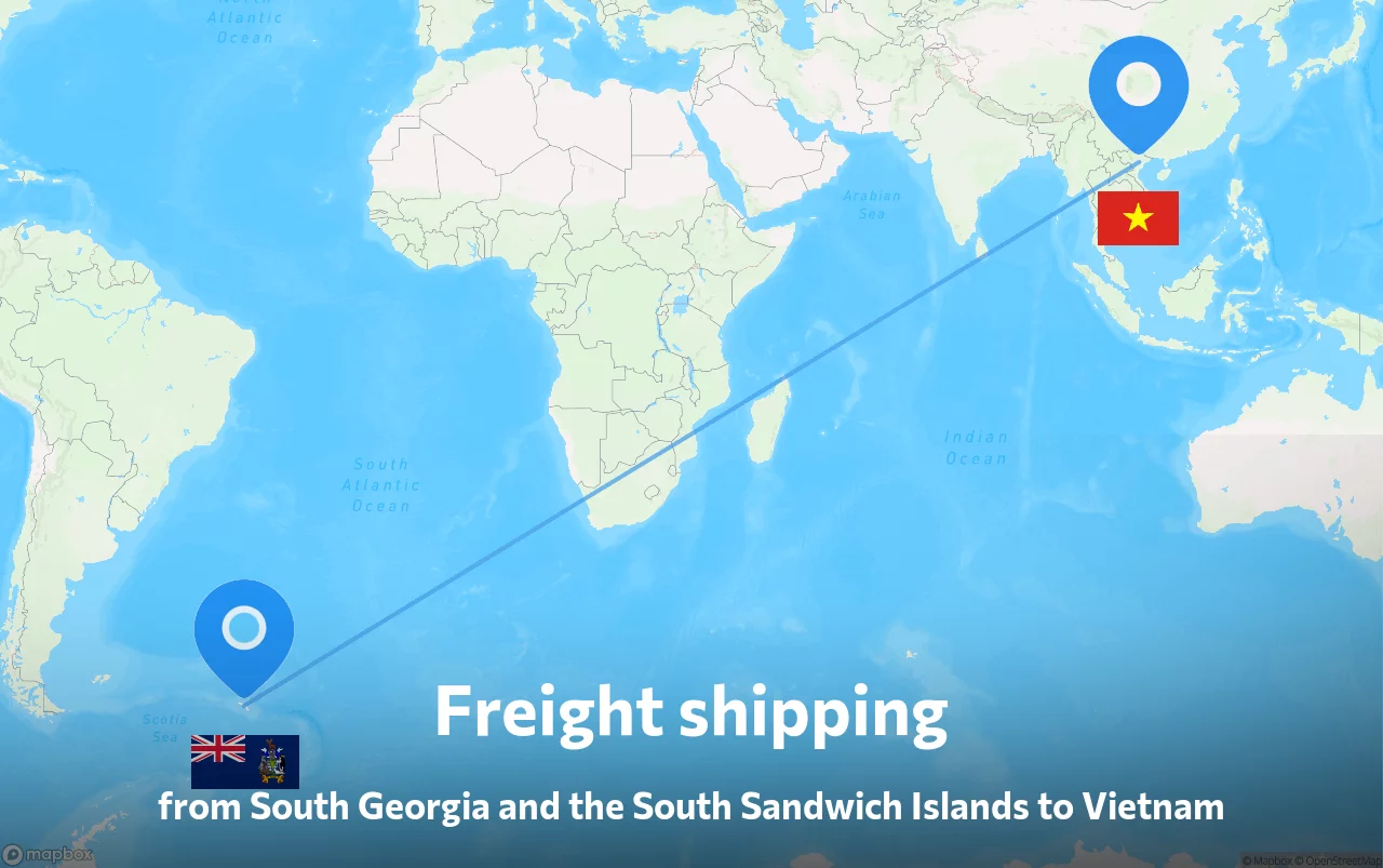 Shipping route from South Georgia and the South Sandwich Islands to Vietnam