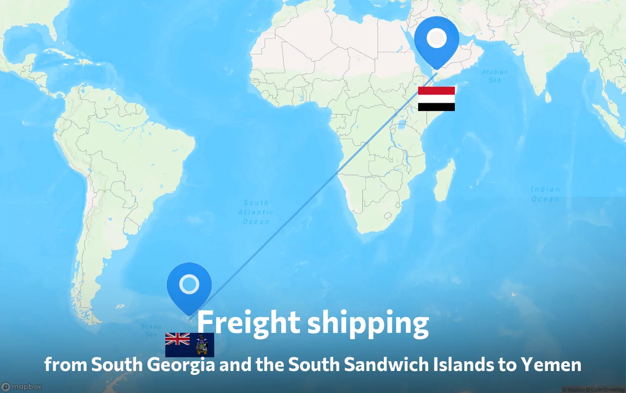 Shipping route from South Georgia and the South Sandwich Islands to Yemen