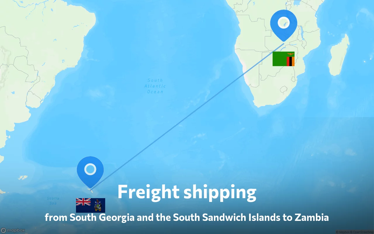 Shipping route from South Georgia and the South Sandwich Islands to Zambia