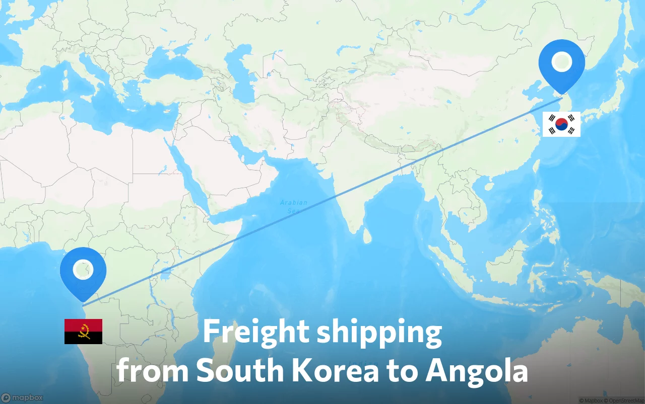 Shipping route from South Korea to Angola