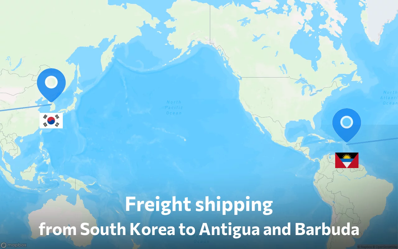 Shipping route from South Korea to Antigua and Barbuda