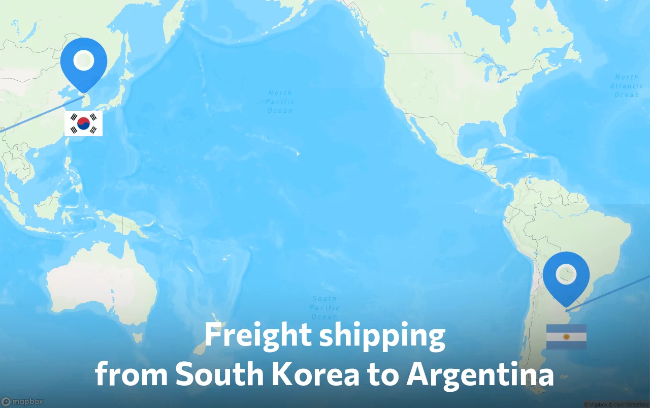 Shipping route from South Korea to Argentina