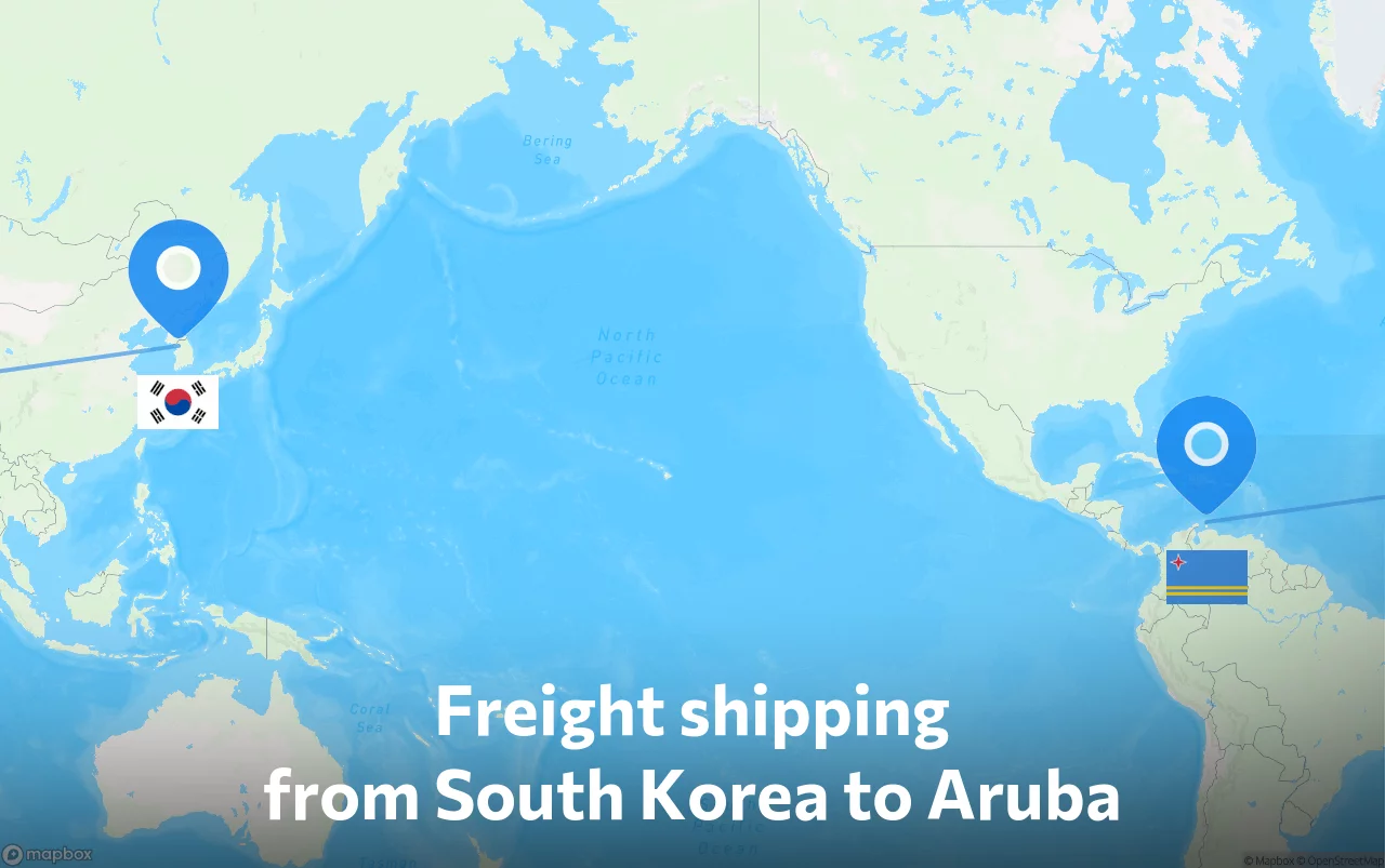 Shipping route from South Korea to Aruba