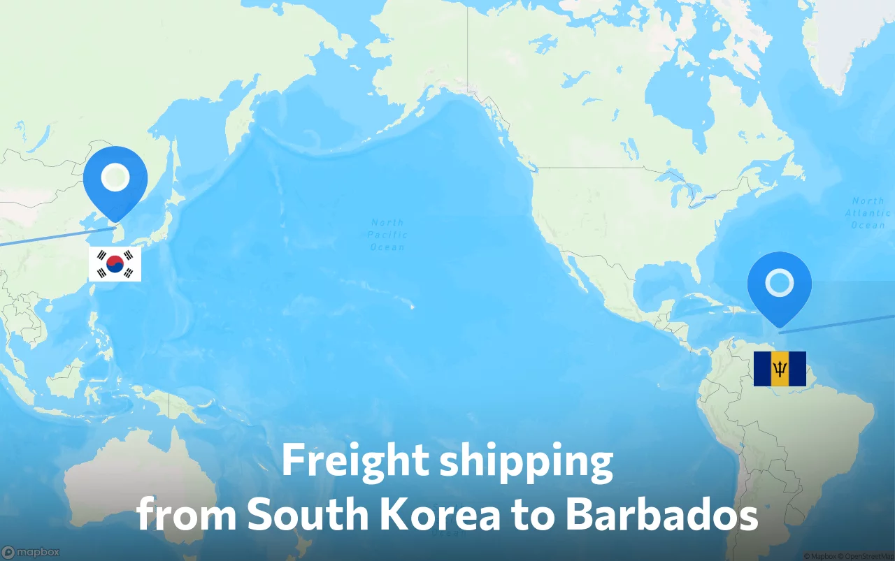 Shipping route from South Korea to Barbados