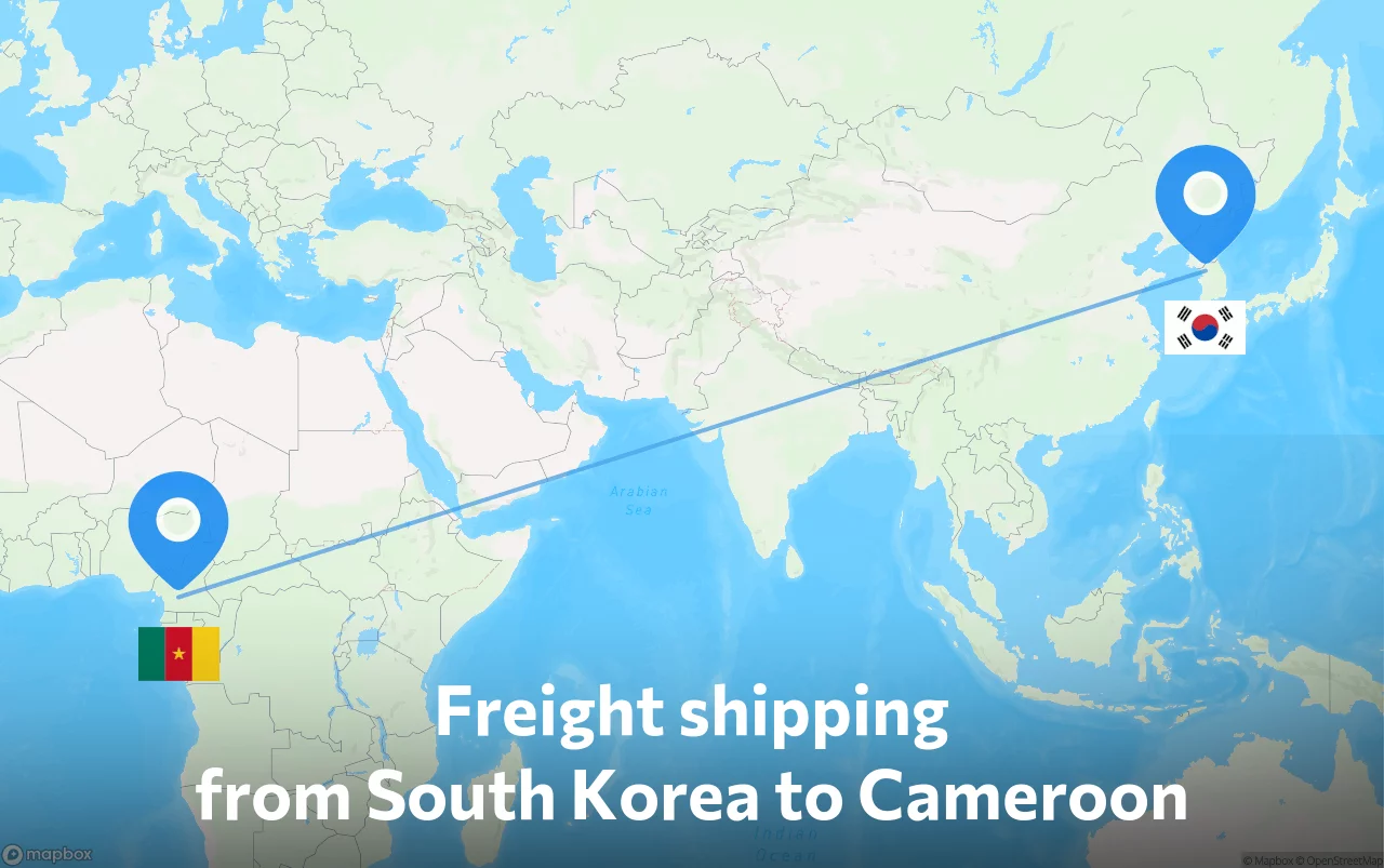 Shipping route from South Korea to Cameroon