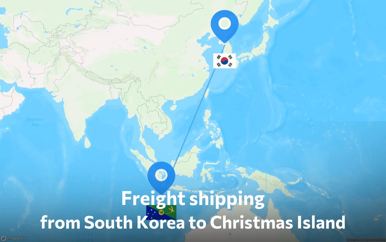Shipping route from South Korea to Christmas Island