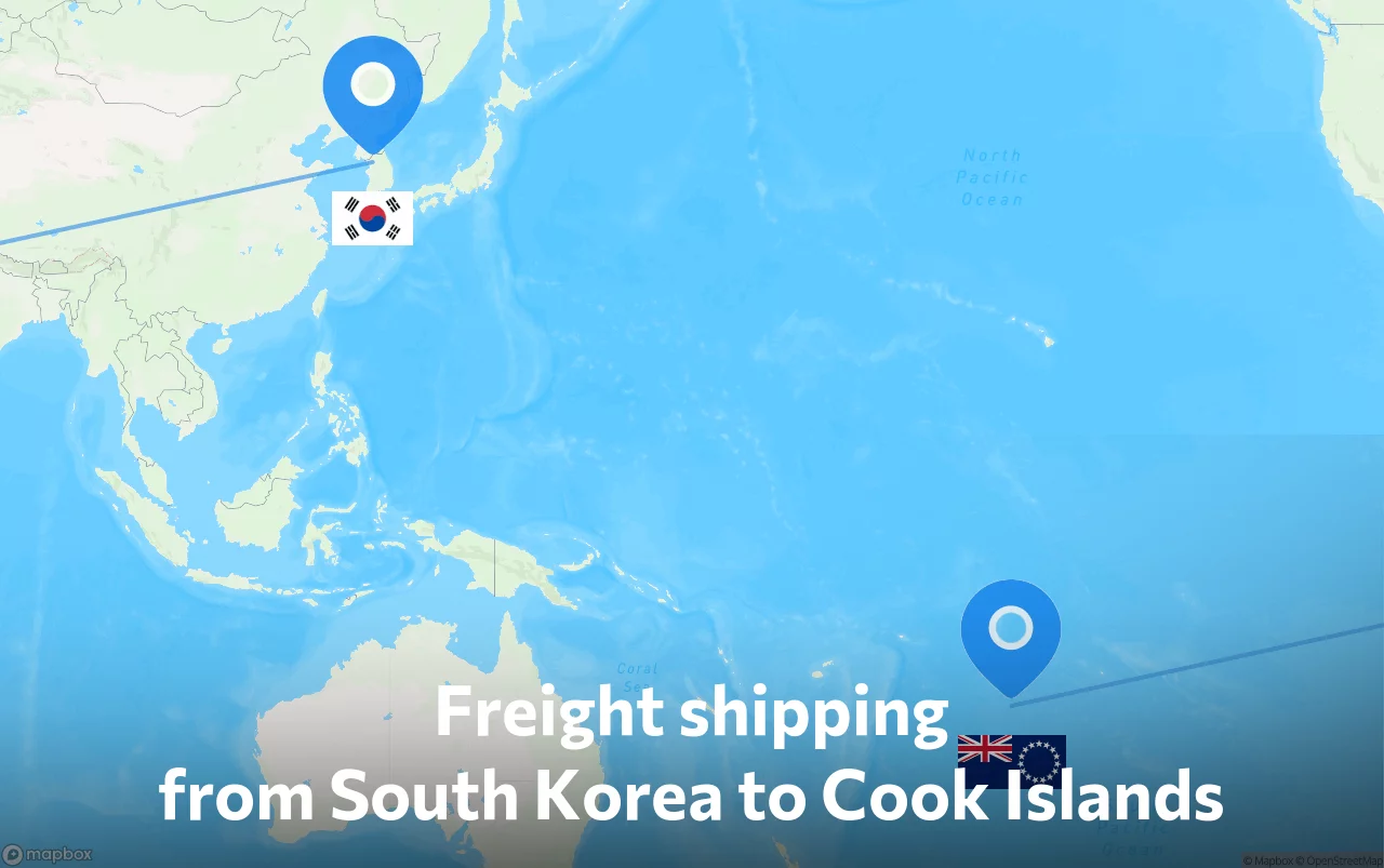 Shipping route from South Korea to Cook Islands