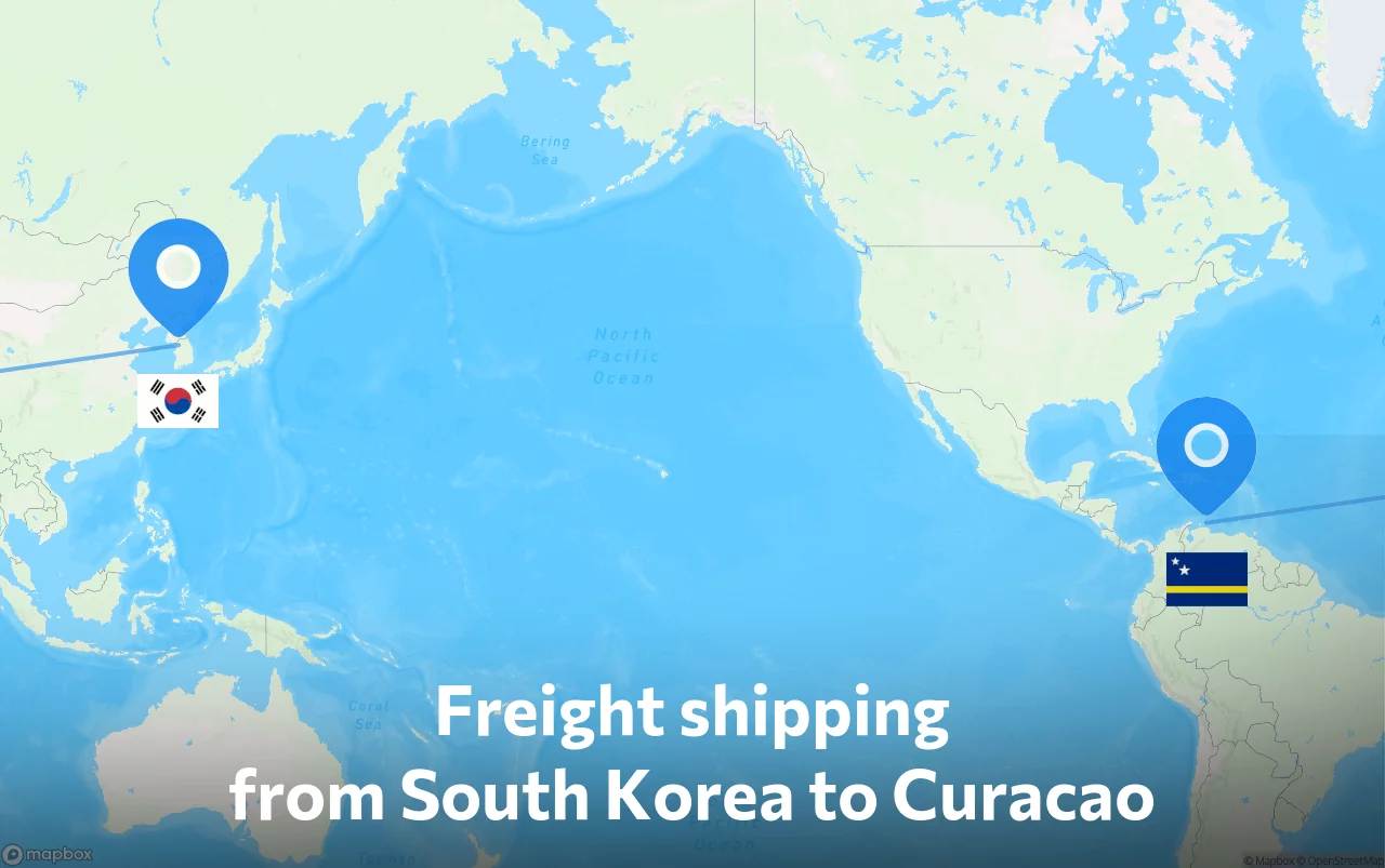 Shipping route from South Korea to Curacao