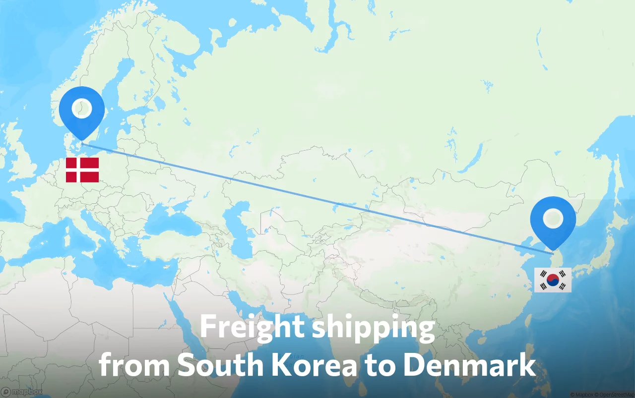 Shipping route from South Korea to Denmark