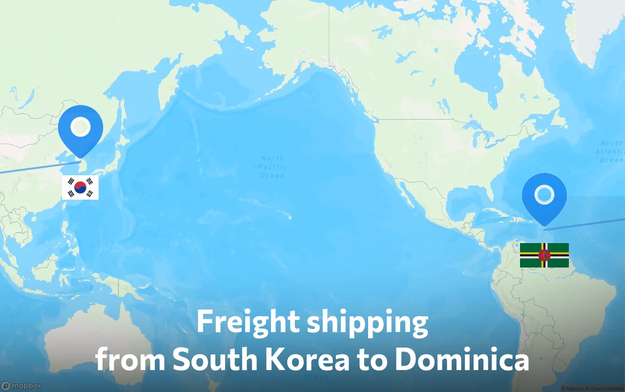Shipping route from South Korea to Dominica