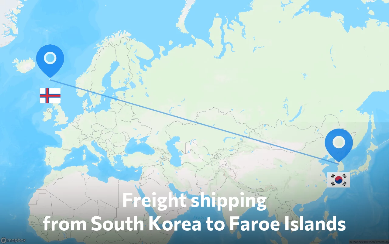 Shipping route from South Korea to Faroe Islands