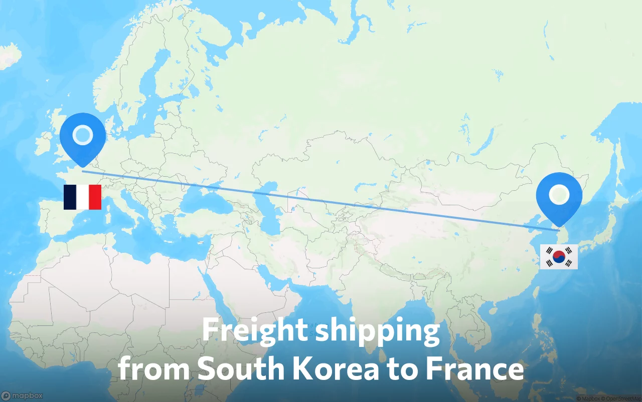 Shipping route from South Korea to France