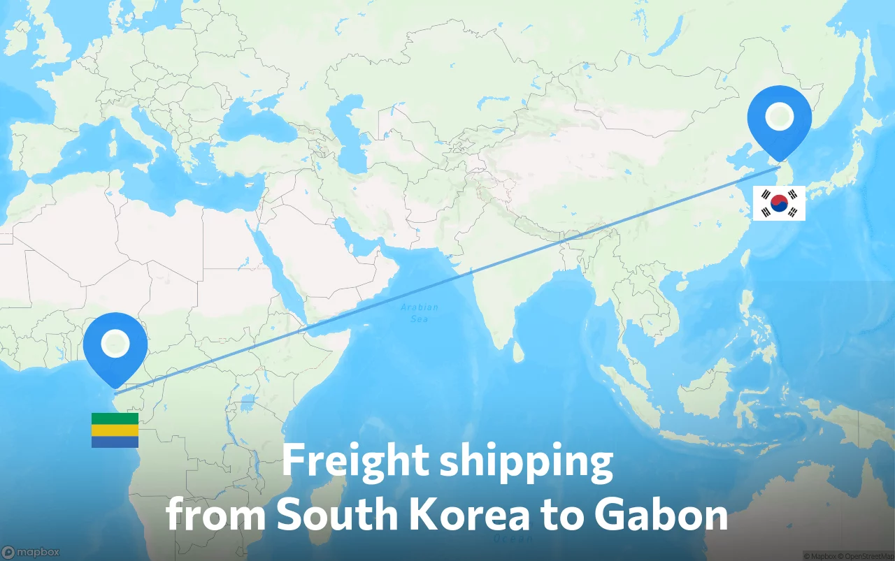 Shipping route from South Korea to Gabon
