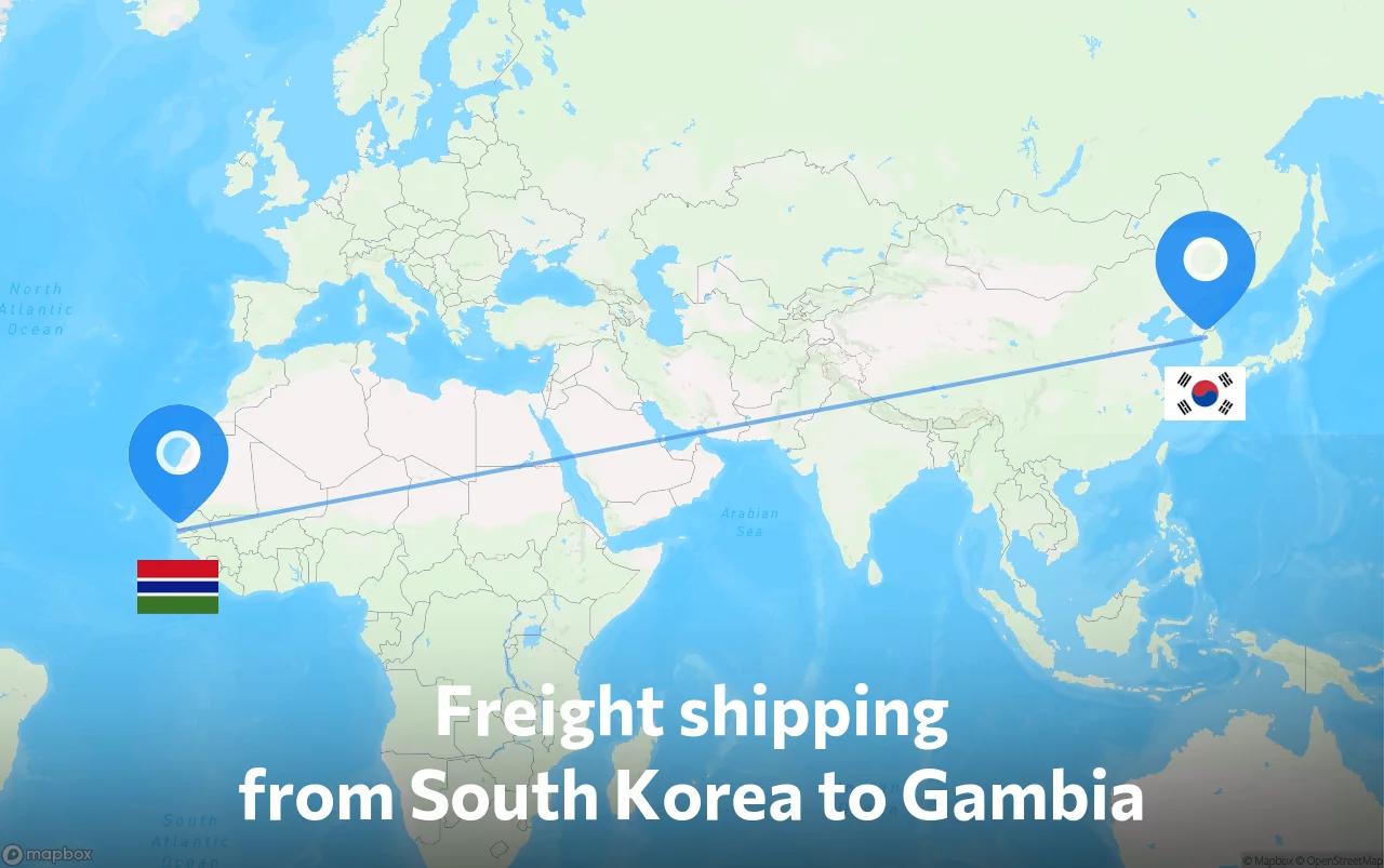 Shipping route from South Korea to Gambia
