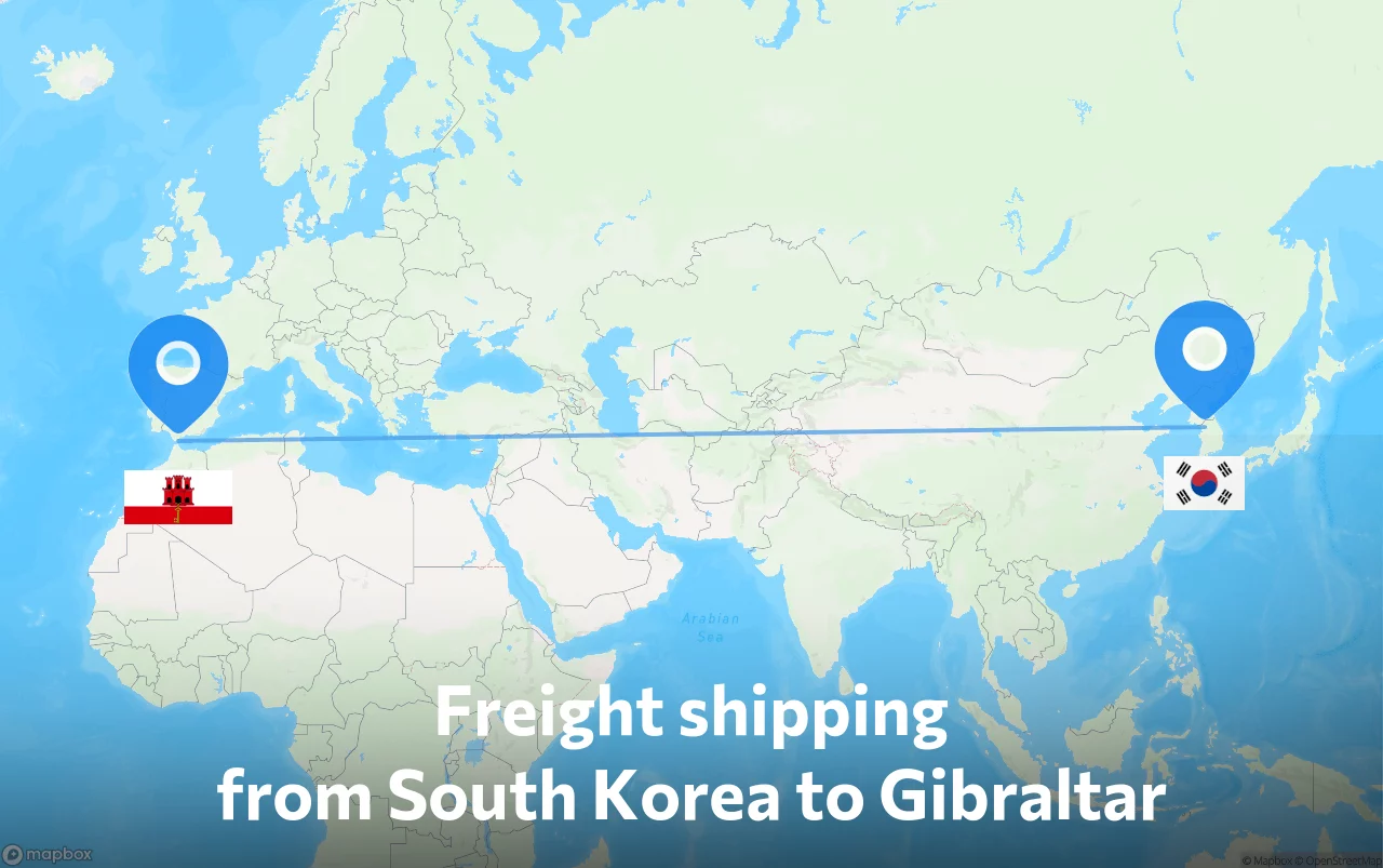 Shipping route from South Korea to Gibraltar