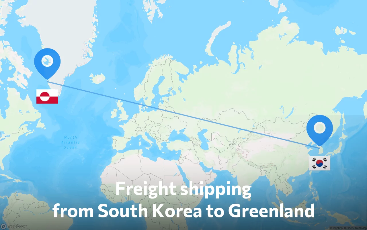 Shipping route from South Korea to Greenland