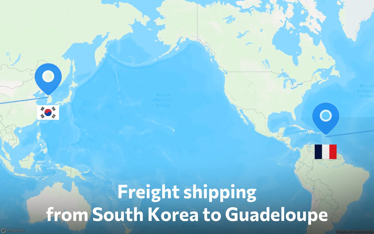 Shipping route from South Korea to Guadeloupe