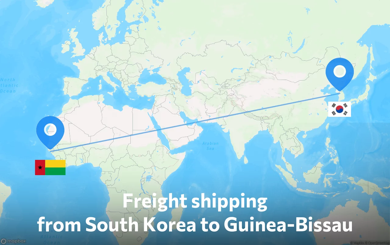 Shipping route from South Korea to Guinea-Bissau