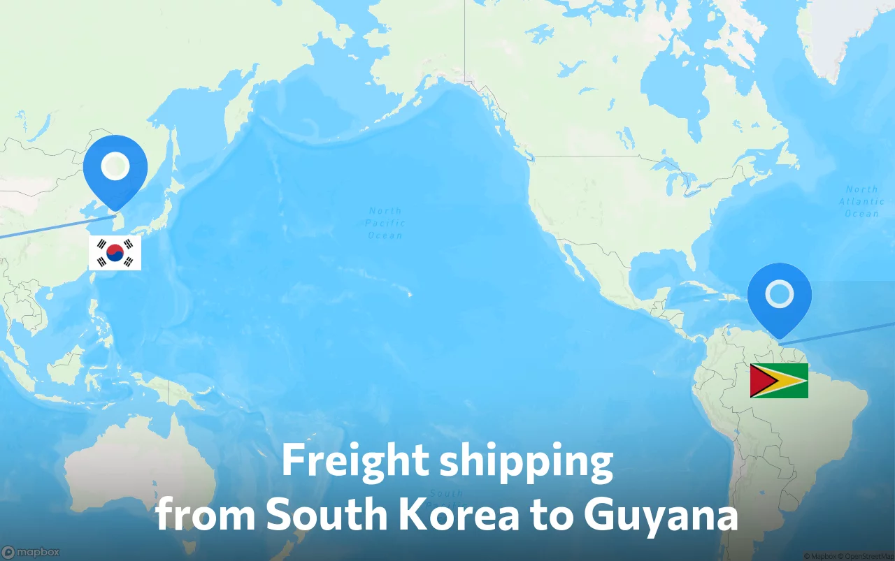 Shipping route from South Korea to Guyana