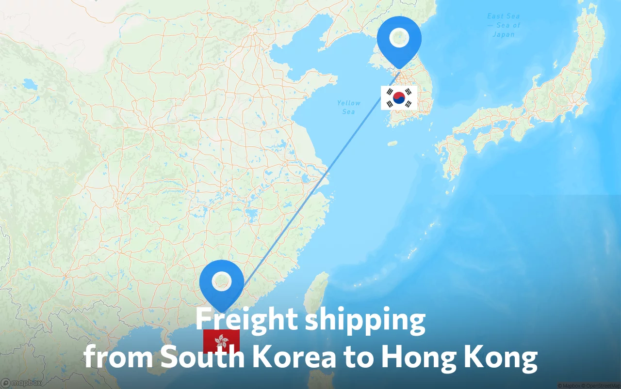 Shipping route from South Korea to Hong Kong