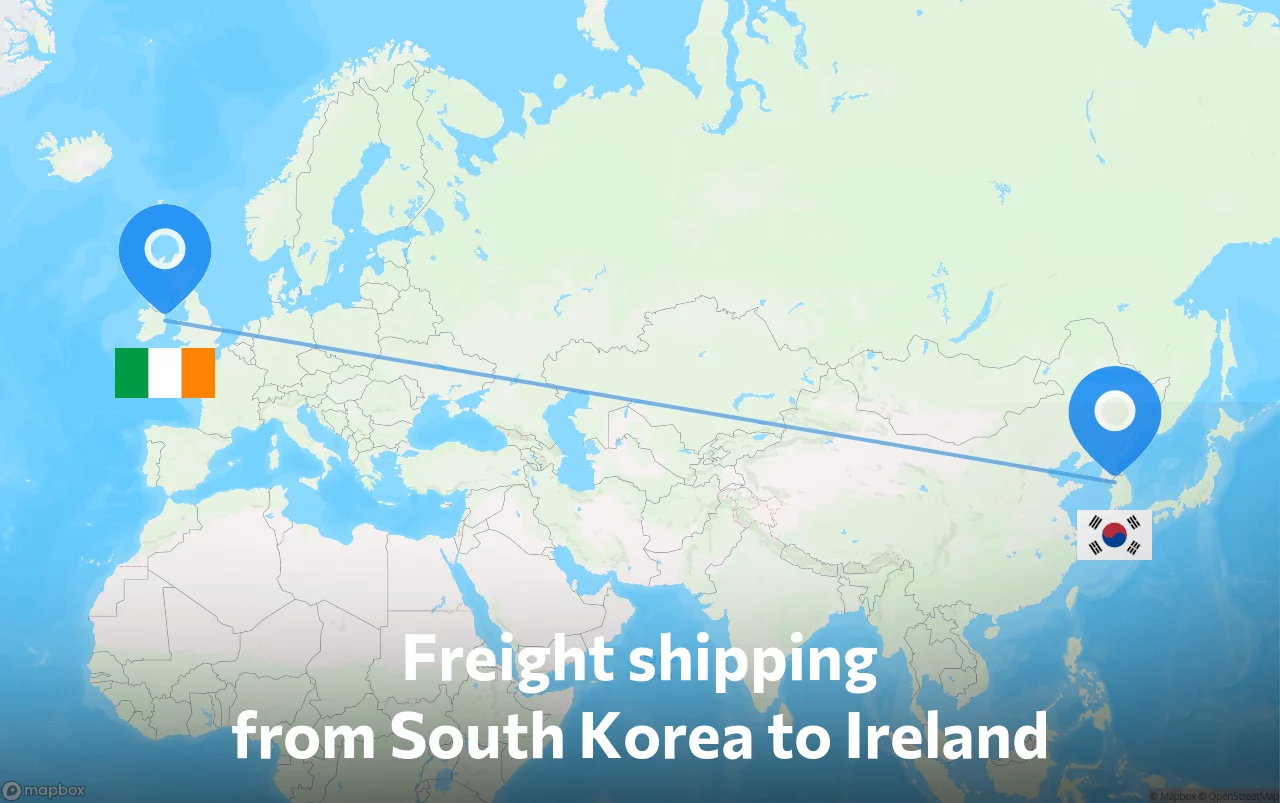 Shipping route from South Korea to Ireland