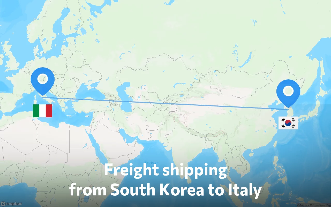 Shipping route from South Korea to Italy