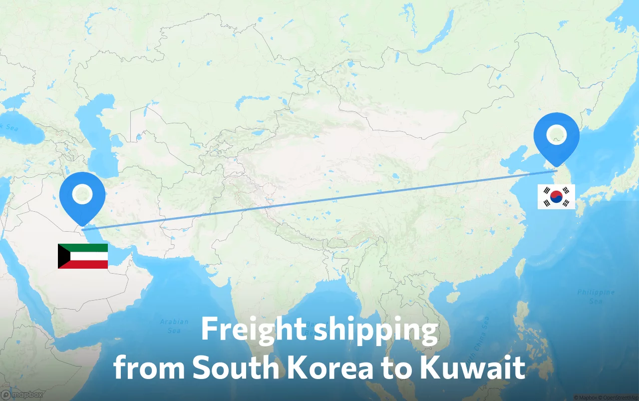 Shipping route from South Korea to Kuwait