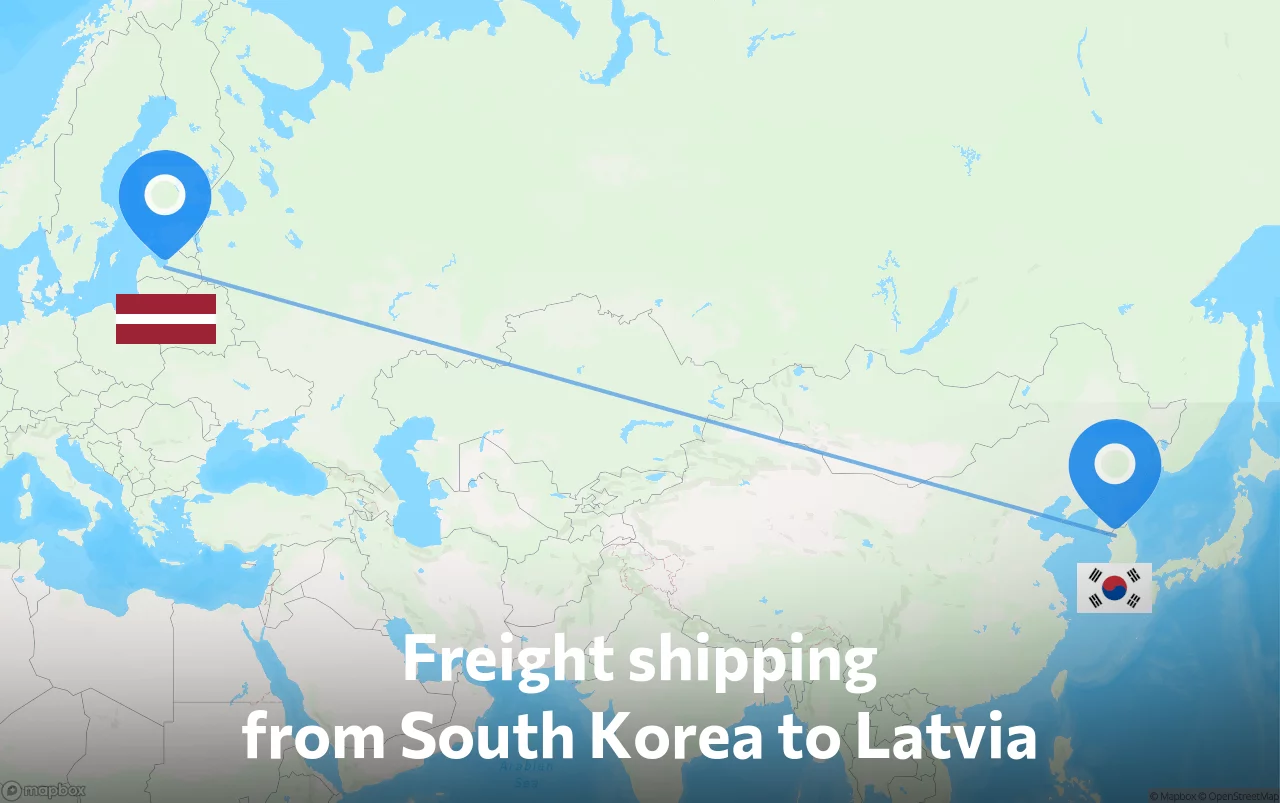 Shipping route from South Korea to Latvia