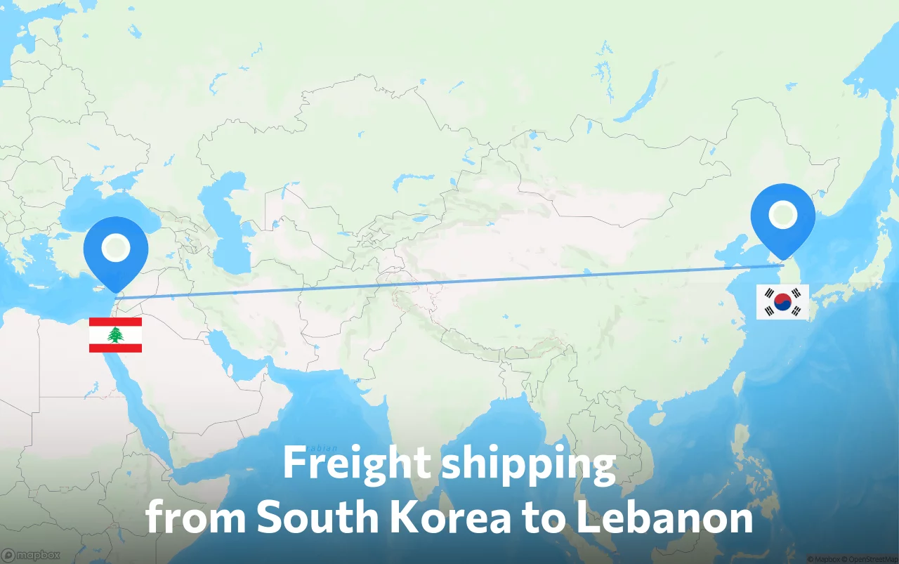 Shipping route from South Korea to Lebanon