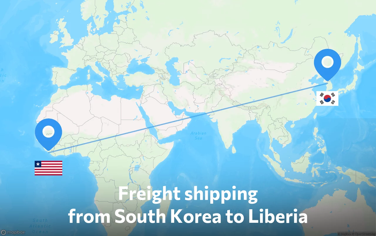 Shipping route from South Korea to Liberia