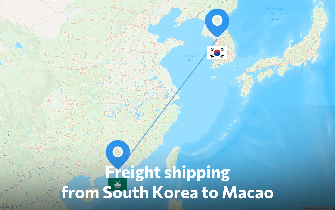 Shipping route from South Korea to Macao