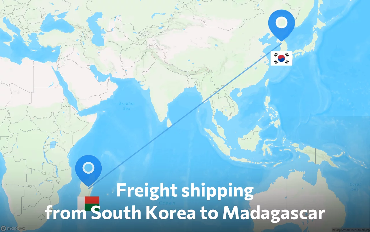 Shipping route from South Korea to Madagascar