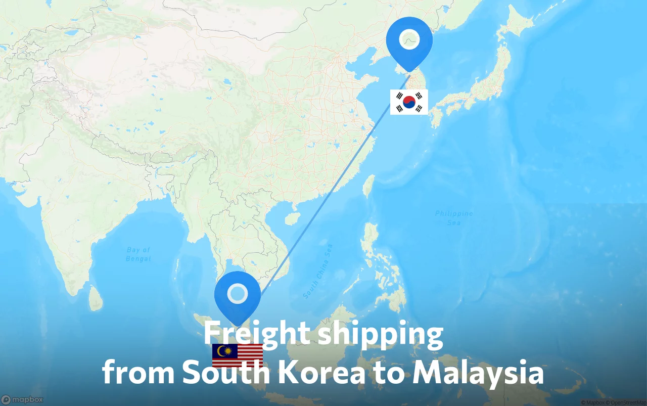 Shipping route from South Korea to Malaysia
