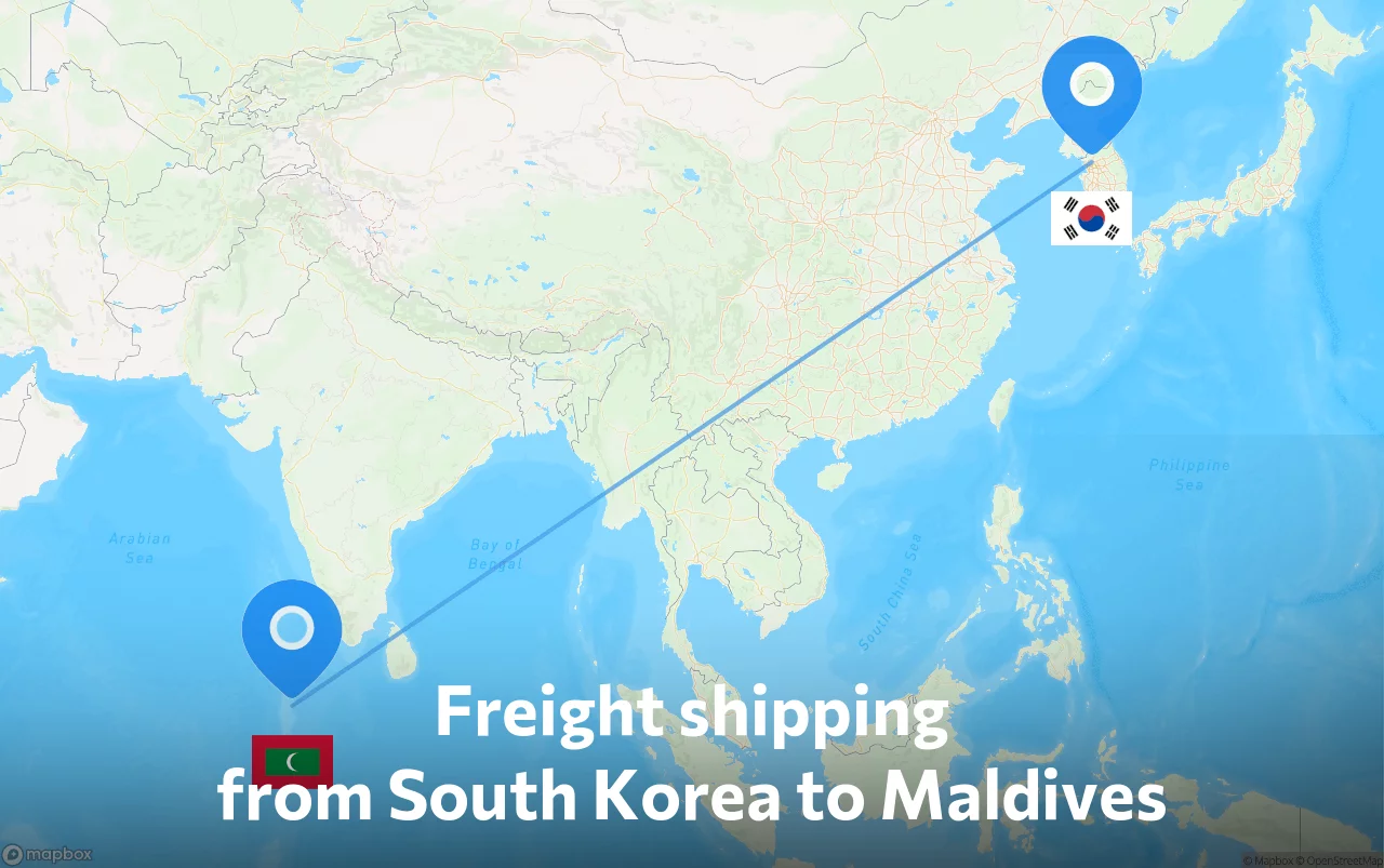Shipping route from South Korea to Maldives