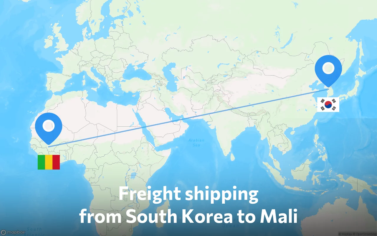 Shipping route from South Korea to Mali