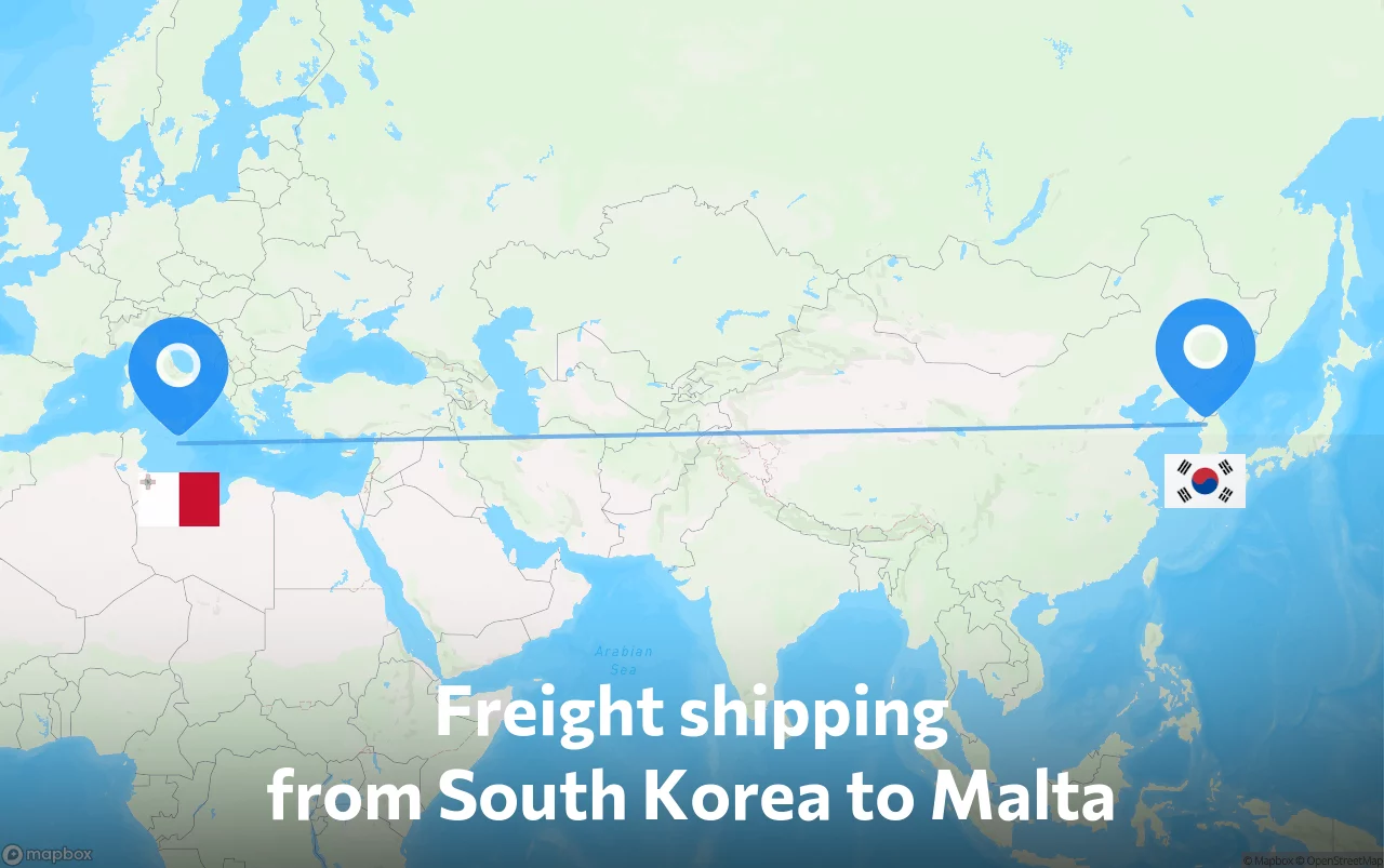Shipping route from South Korea to Malta